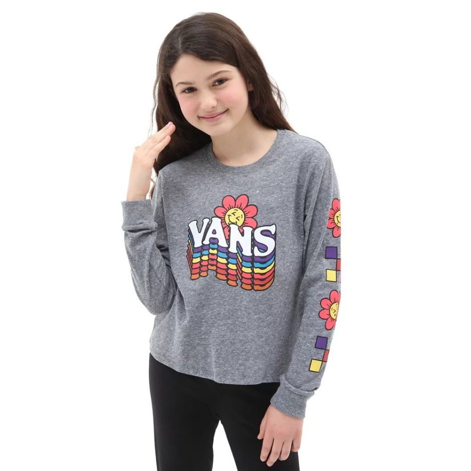 Camiseta Corta De Manga Larga Con Repetidor De Sonrisas Para Niña (8-14 Años) Gris Vans