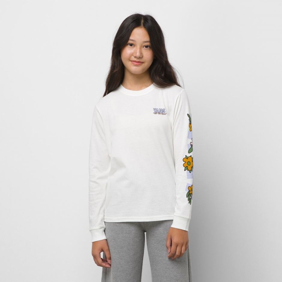 Camiseta Bff De Manga Larga Con Cuadros Florales En El Pecho Izquierdo Para Niños Vans De Malvavisco