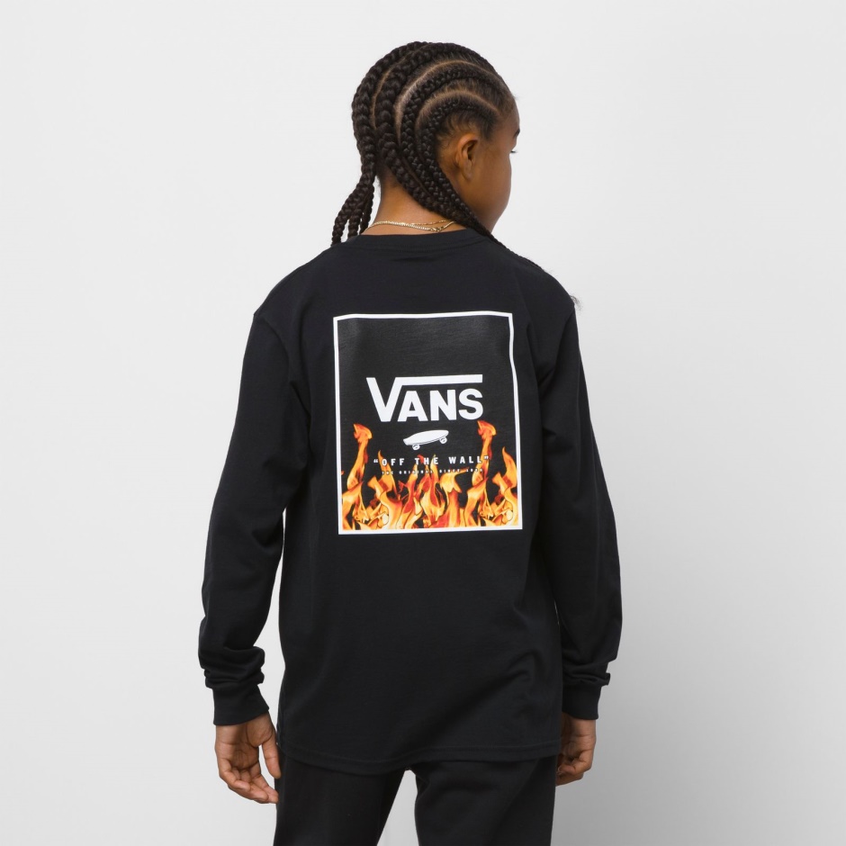 Camiseta De Manga Larga Con Estampado Box Back De Niños Negro-negro-blanco Vans