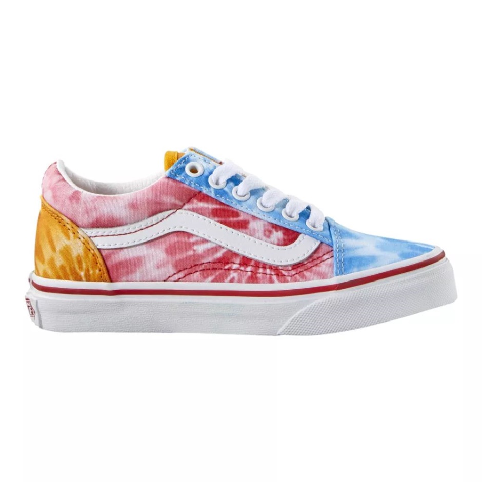 Zapatillas De Skate Clásicas Old Skool Para Niños Zapatillas Deportivas De Caña Baja Para Niños Sin Cordones Tie Dye Multi-true White Vans